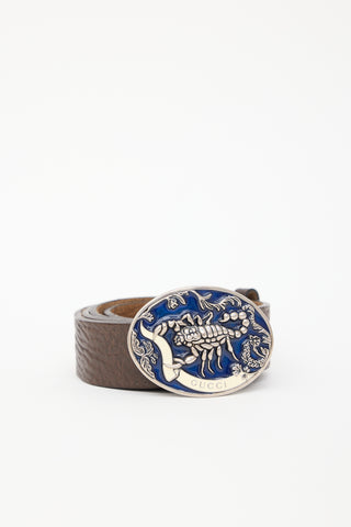 Gucci Brown Leather & Blue Plate Buckle Belt