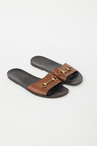 Gucci Brown Leather & Gold Hardware Sandal