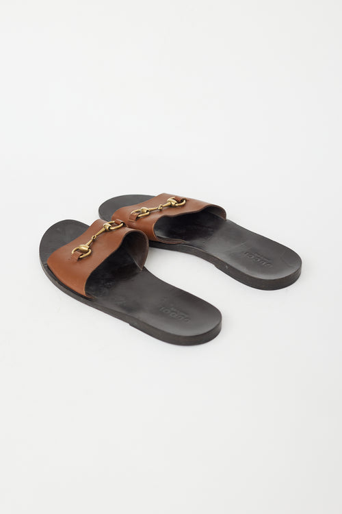 Gucci Brown Leather & Gold Hardware Sandal