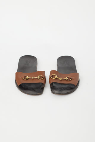 Gucci Brown Leather & Gold Hardware Sandal