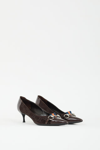 Gucci Brown Suede & Patent GG Pointed Toe Pump