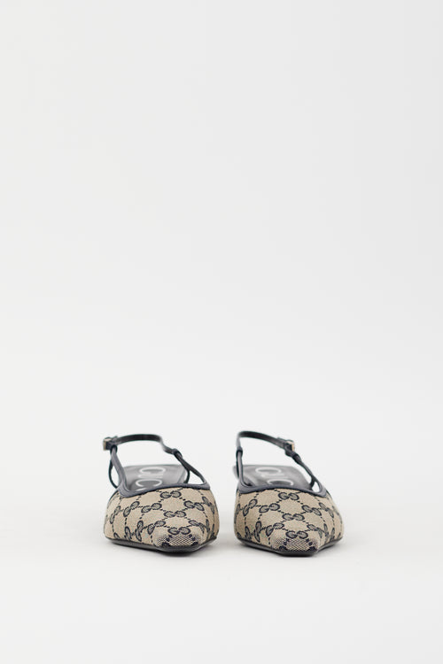 Gucci Beige & Navy GG Supreme Monogram Mule