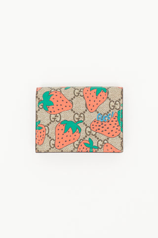 Gucci Brown & Red GG Supreme Canvas Strawberry Wallet
