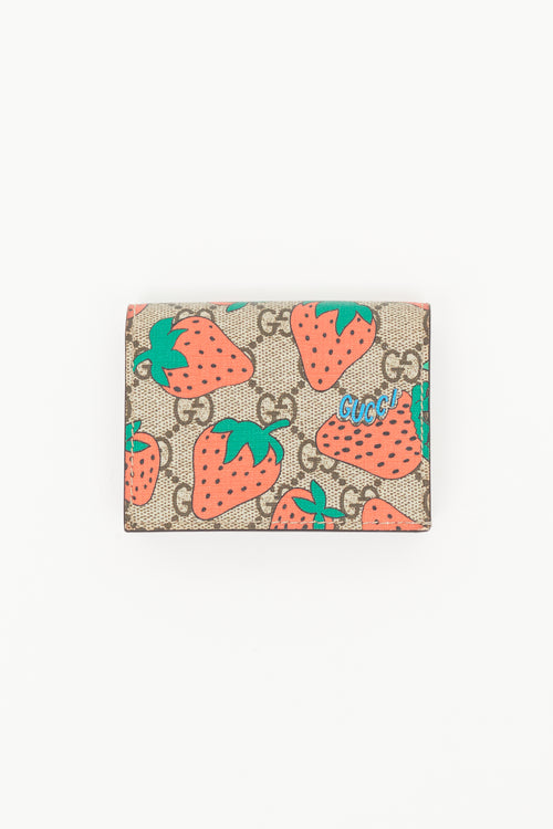 Gucci Brown & Red GG Supreme Canvas Strawberry Wallet