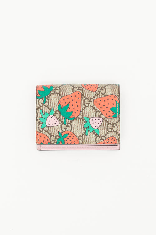 Gucci Brown & Red GG Supreme Canvas Strawberry Wallet
