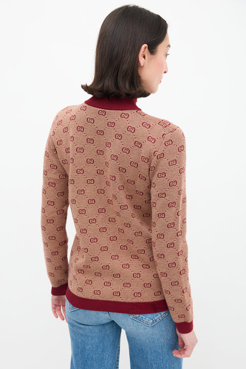 Gucci Burgundy & Beige Wool Logo Jacquard Track Jacket