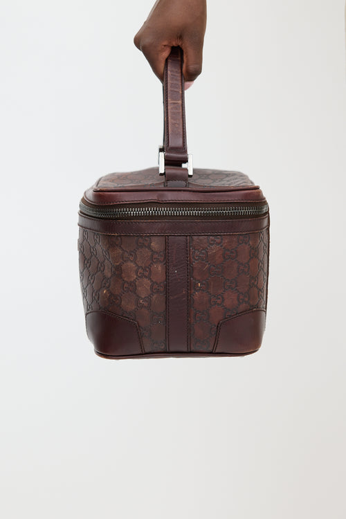 Gucci Burgundy Leather Monogram Cosmetic Bag