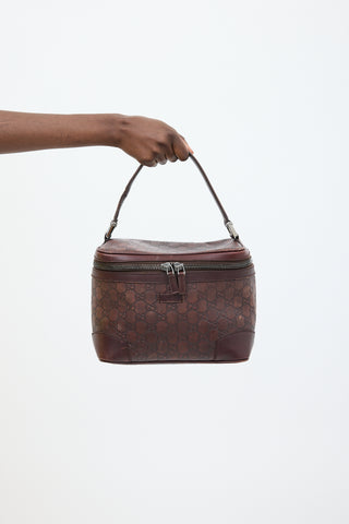 Gucci Burgundy Leather Monogram Cosmetic Bag
