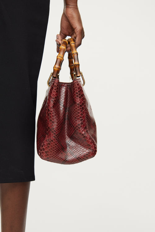 Gucci Burgundy Python Bamboo Shopper Bag