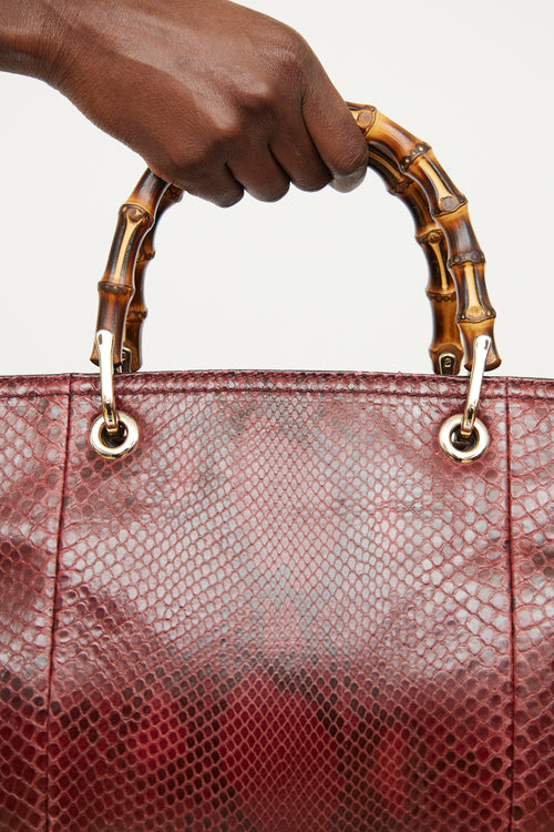 Gucci Burgundy Python Bamboo Shopper Bag