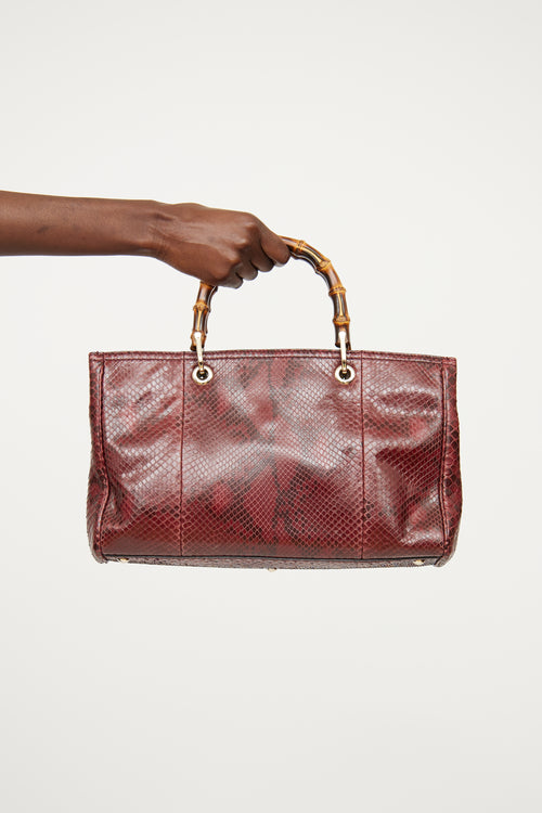 Gucci Burgundy Python Bamboo Shopper Bag