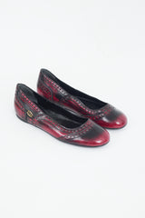 Gucci Burgundy & Black Leather Brogue GG Ballet Flat