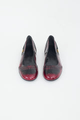 Gucci Burgundy & Black Leather Brogue GG Ballet Flat