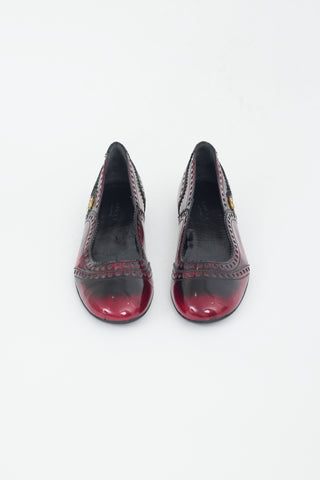 Gucci Burgundy & Black Leather Brogue GG Ballet Flat