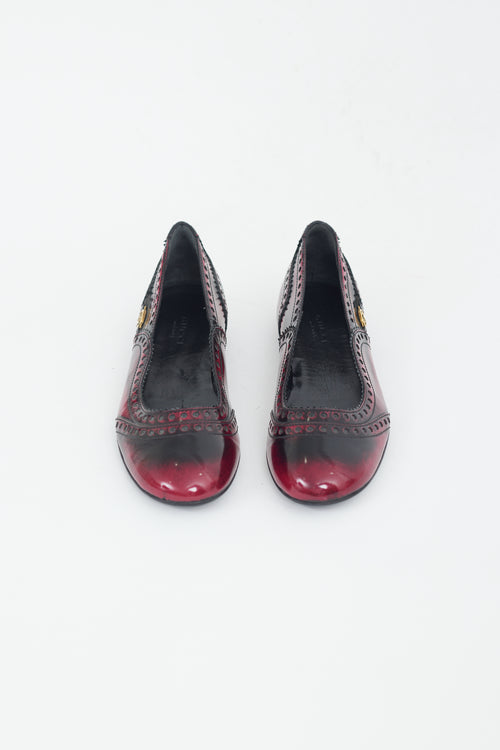 Gucci Burgundy & Black Leather Brogue GG Ballet Flat