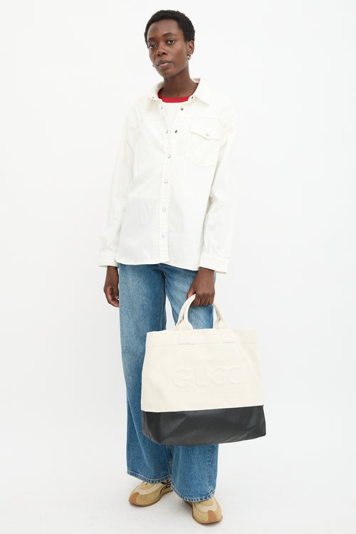 Gucci Canvas Embossed Logo Tote Bag