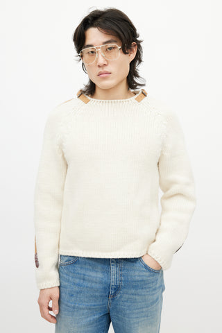 Gucci Cream & Brown Belted Wool Knit Sweater