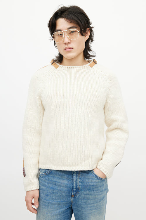 Gucci Cream & Brown Belted Wool Knit Sweater