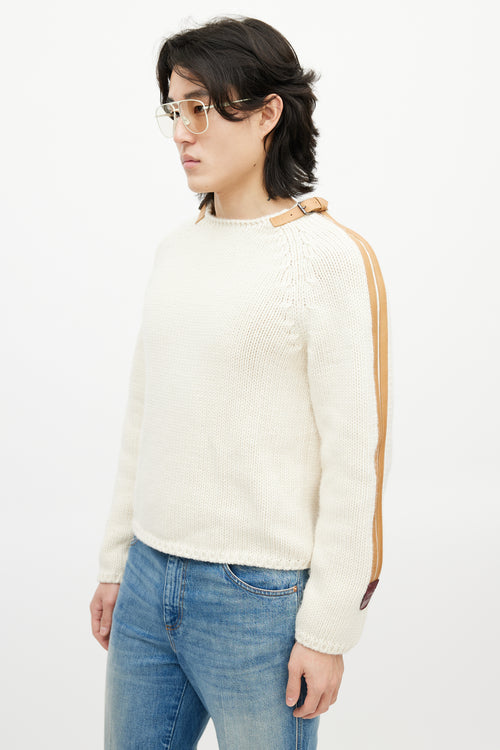 Gucci Cream & Brown Belted Wool Knit Sweater