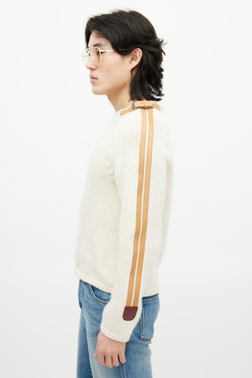 Gucci Cream & Brown Belted Wool Knit Sweater
