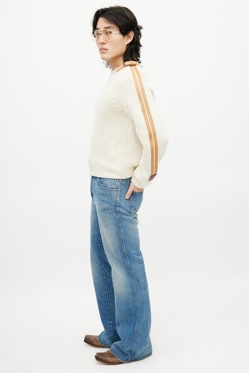 Gucci Cream & Brown Belted Wool Knit Sweater