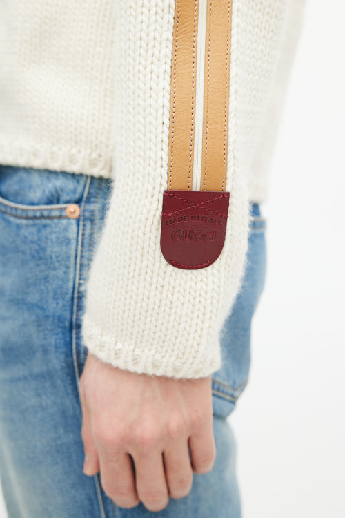 Gucci Cream & Brown Belted Wool Knit Sweater