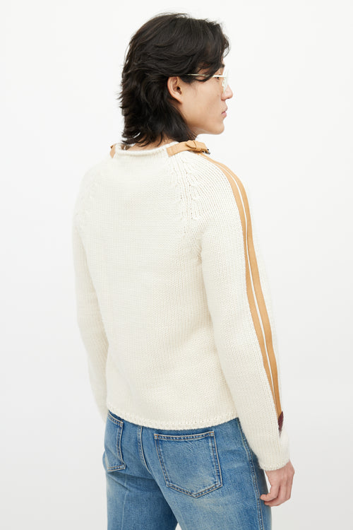Gucci Cream & Brown Belted Wool Knit Sweater
