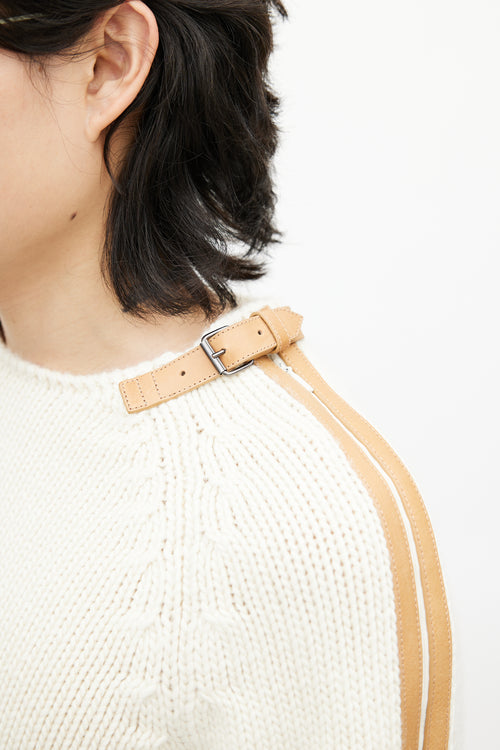 Gucci Cream & Brown Belted Wool Knit Sweater