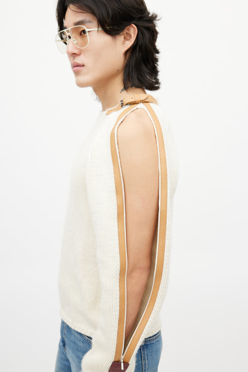 Gucci Cream & Brown Belted Wool Knit Sweater