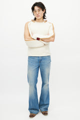 Gucci Cream & Brown Belted Wool Knit Sweater
