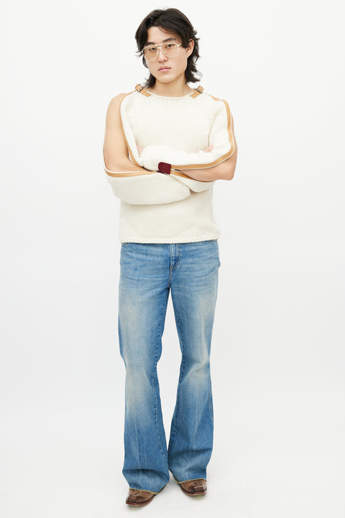Gucci Cream & Brown Belted Wool Knit Sweater