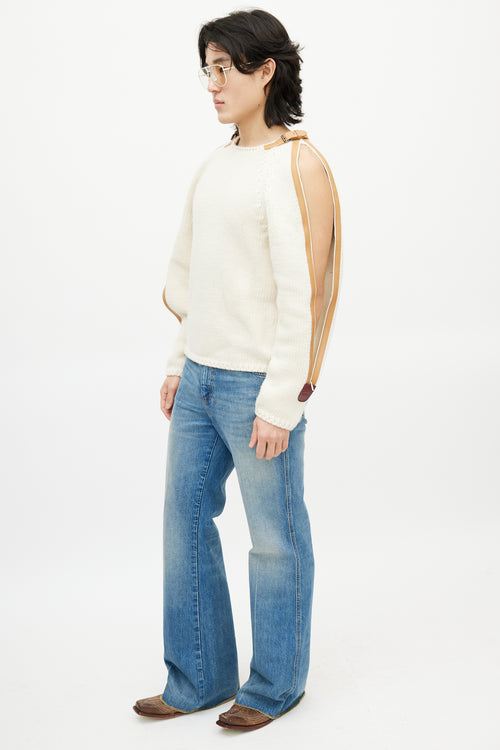 Gucci Cream & Brown Belted Wool Knit Sweater
