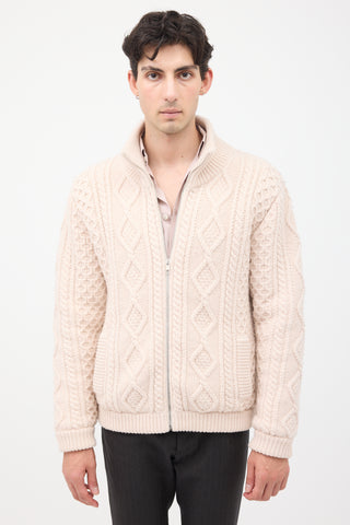 Gucci Cream Cable Knit & Shearling Zip Sweater