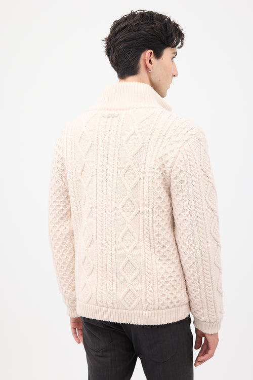 Gucci Cream Cable Knit & Shearling Zip Sweater