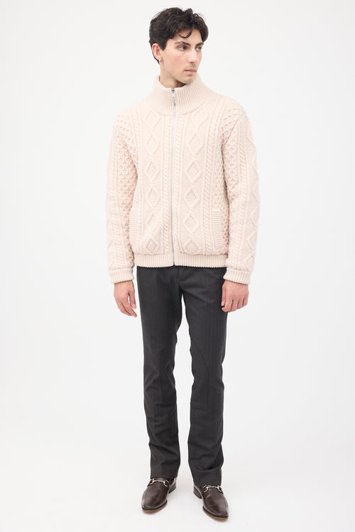 Gucci Cream Cable Knit & Shearling Zip Sweater