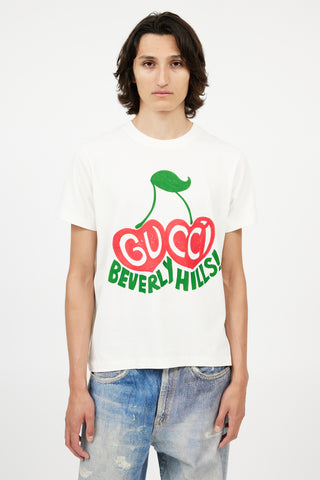 Gucci Cream Cherry Beverly Hills Print T-Shirt