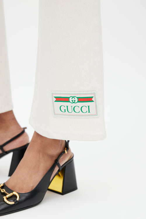 Gucci Cream Flare Patch Denim Jeans
