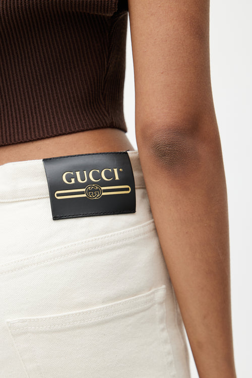 Gucci Cream Flare Patch Denim Jeans