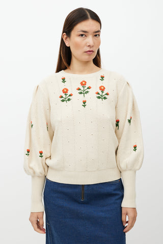 Gucci Cream & Multicolour Floral Knit Sweater