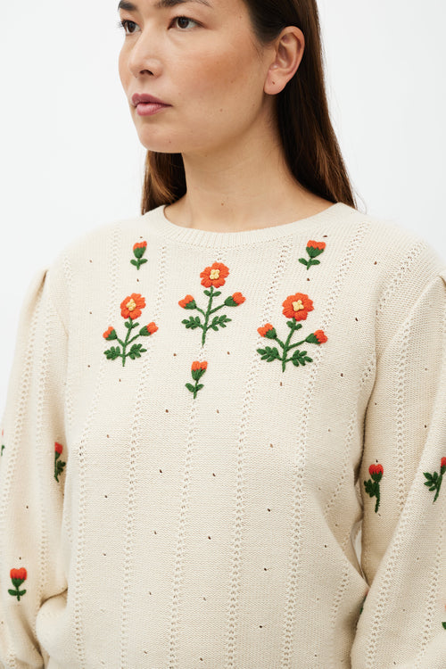 Gucci Cream & Multicolour Floral Knit Sweater