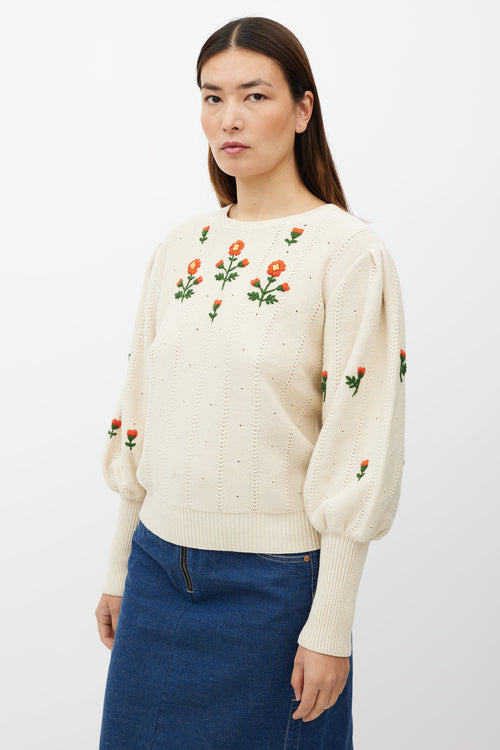 Gucci Cream & Multicolour Floral Knit Sweater