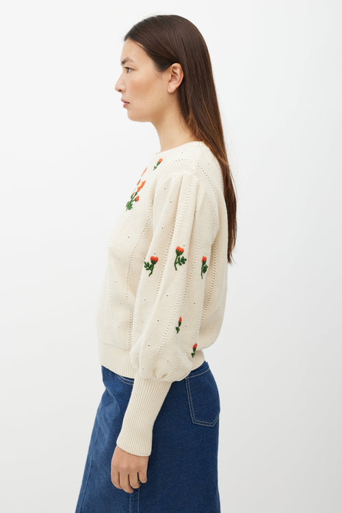 Gucci Cream & Multicolour Floral Knit Sweater