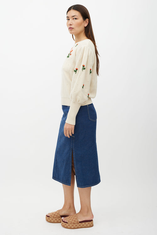 Gucci Cream & Multicolour Floral Knit Sweater