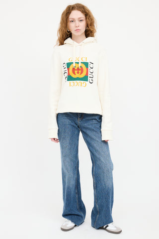 Gucci Cream & Multicolour GG Logo Hoodie