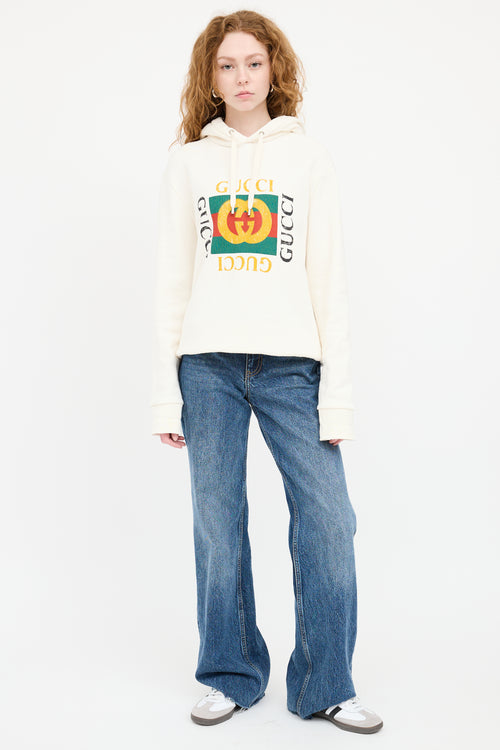 Gucci Cream & Multicolour GG Logo Hoodie