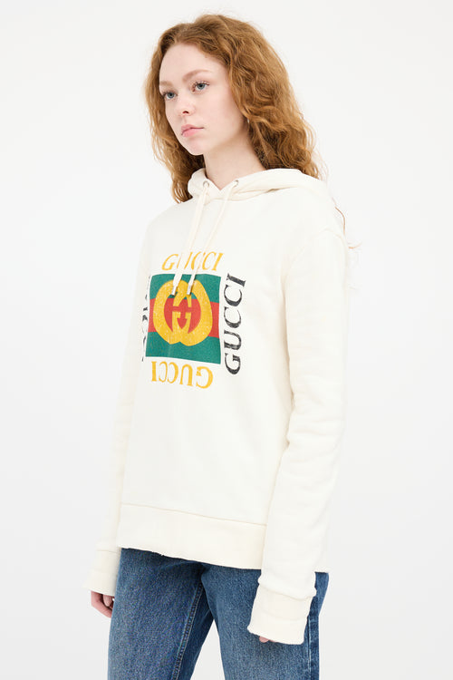 Gucci Cream & Multicolour GG Logo Hoodie