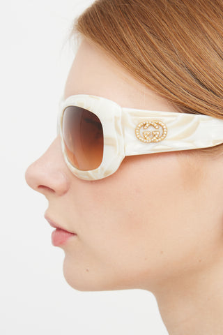 Gucci GG2971/S Cream Rectangular Sunglasses