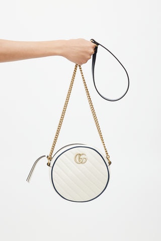 Gucci Cream & Gold GG Marmont Torchon Round Bag