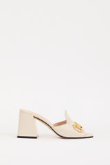 Gucci Cream & Gold Hardware Block Heel Mule