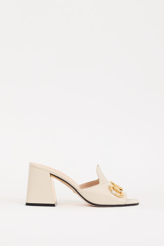 Gucci Cream & Gold Hardware Block Heel Mule